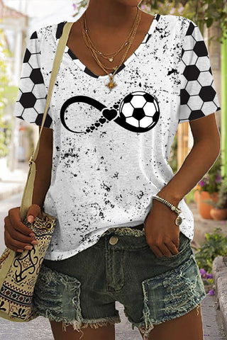 Soccer Heart Print Tie-Dye V Neck T-shirt