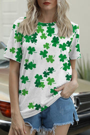 Casual Lucky Green Shamrocks Printed O-neck T-shirt