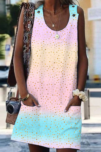 Spring/Summer Cute Pink Blue Ombre Glitter Tank Dress With Pockets