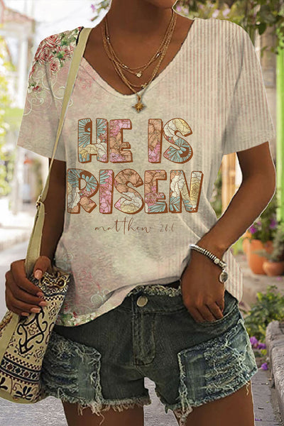 Vintage He Is Risen Floral Mother V Neck T-shirt