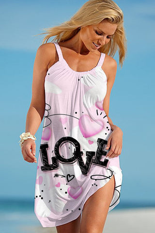 Pink Love Heart Beach Sleeveless Dress