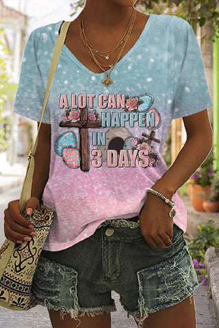 A Lot Can Happy In 3 Days Easter Eggs V Neck T-shirt
