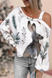 Easter Day Woodland Bunnies Floral Rabbits Off-Shoulder Blouse