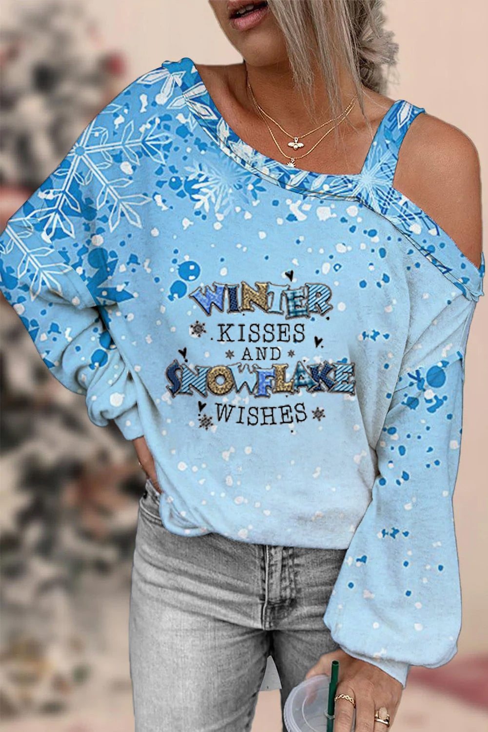Winter Kissed And Snowflake Wishes Off-Shoulder Blouse