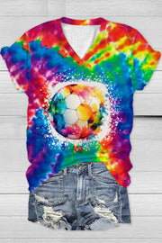 Soccer Tie Dye Print V Neck T-shirt