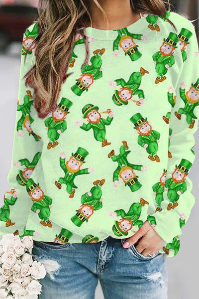 Cute Green Ireland Leprechauns Printed Sweatshirt
