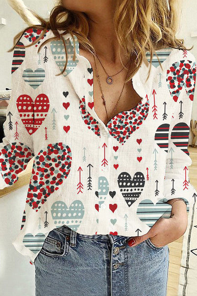Love Heart Pattern Long Sleeve Shirt