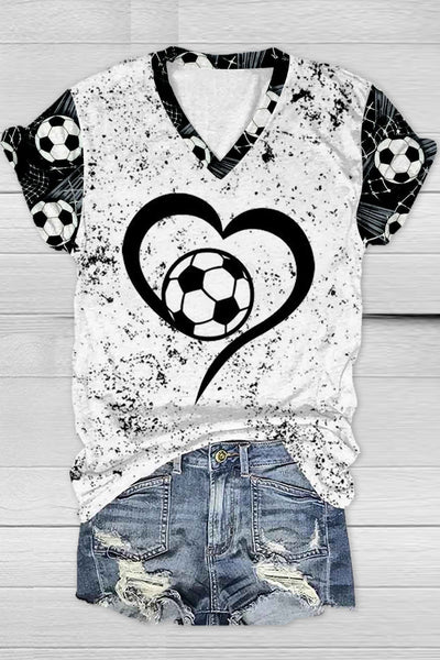 Love Soccer Print V Neck T-shirt