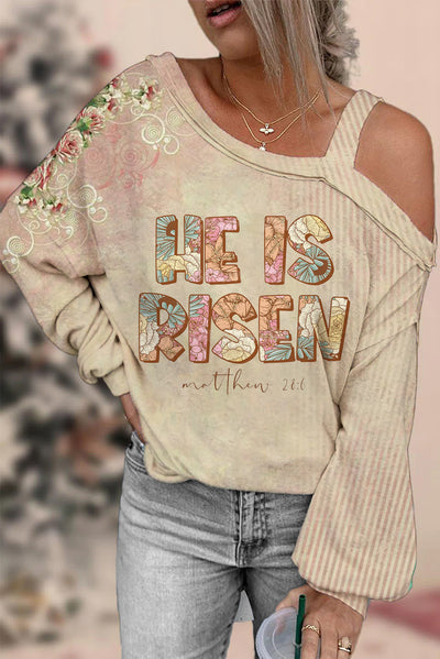 Vintage He Is Risen Floral Mother Printed Off-Shoulder Blouse