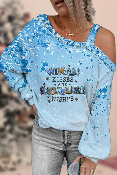 Schulterfreie Bluse Winter Kissed And Snowflake Wishes
