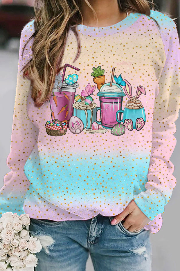 Happy Easter Day Bunnies Cup Pink Blue Sweatshirt