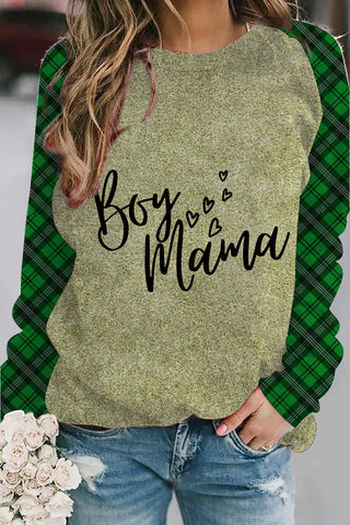 Boy Mama Green Plaid Sweatshirt