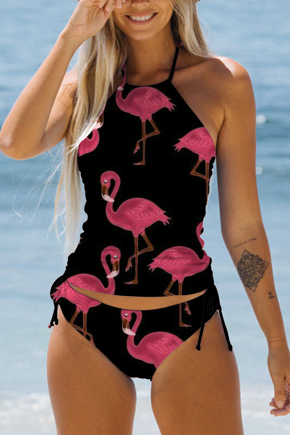 Pink Flamingos Black Bikini Swimsuit