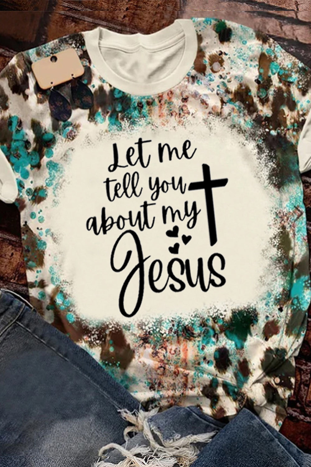 Let Me Tell You About My Jesus Print Round Neck Short Sleeve T-shirt