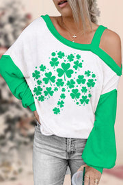 Casual Irish Shamrocks Printed Off-shoulder Blouse