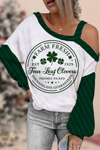 Farm Fresh Four Leaf Clovers Est 1929 Off-shoulder Blouse