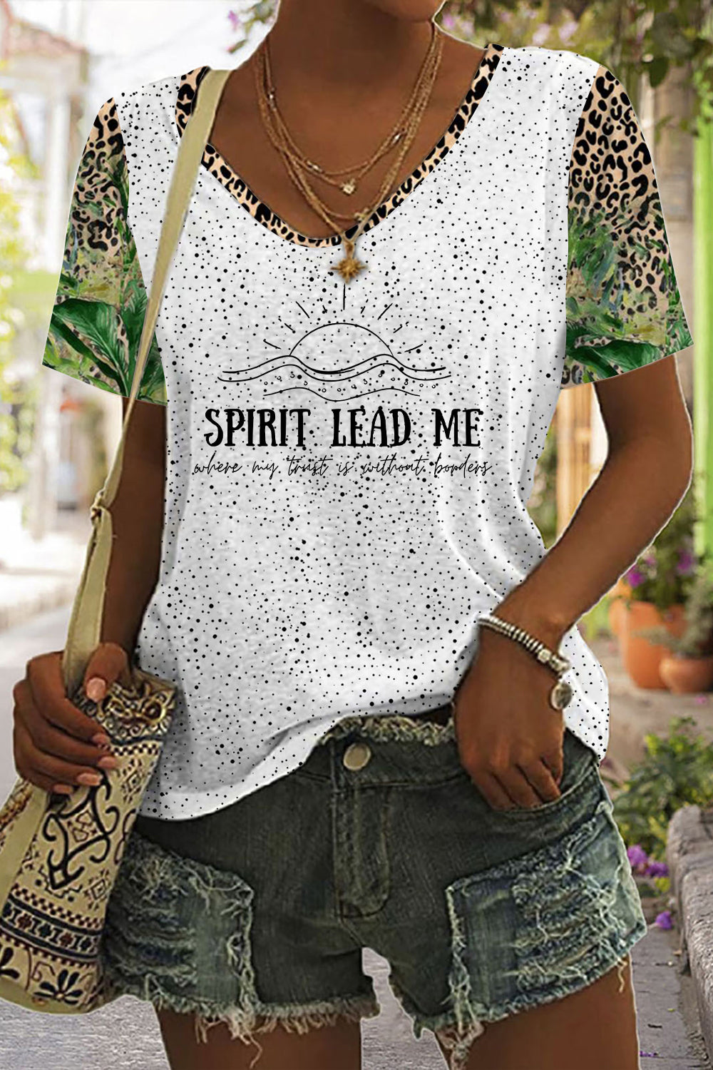 Spirit Lead Me Christian Leopard Print V-neck T-shirt