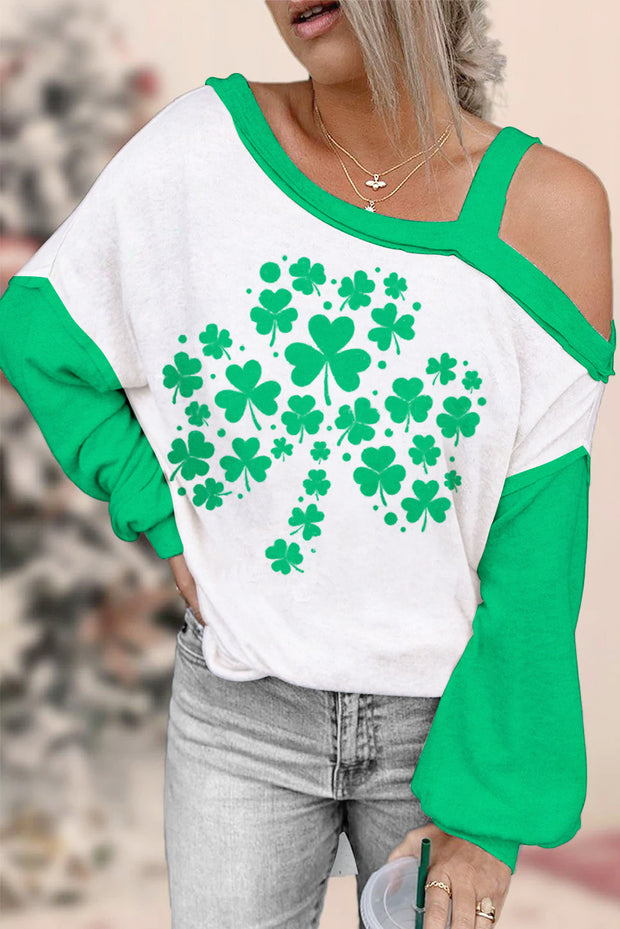 Casual Irish Shamrocks Printed Off-shoulder Blouse