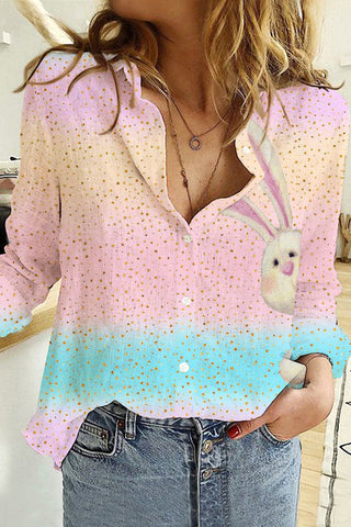 Glitter Pink Blue Easter Day Bunny Long Sleeve Shirt
