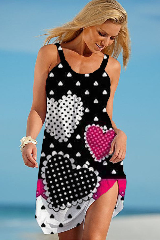 Love Polka Dots Heart Beach Sleeveless Dress