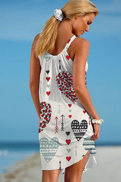 Love Heart Pattern Beach Sleeveless Dress