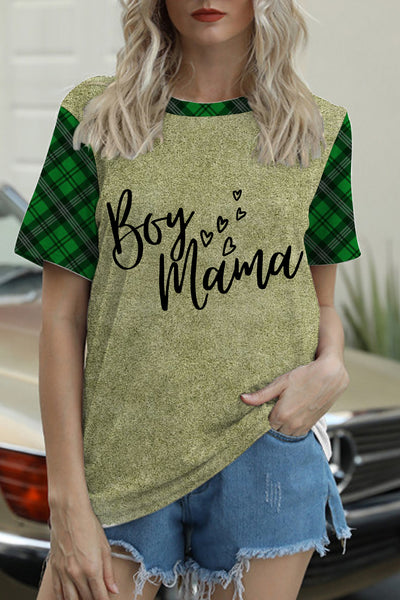 Junge Mama grün kariertes T-Shirt