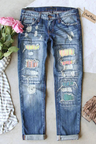 Women Of The Bible Christian Print Ripped Denim Jeans
