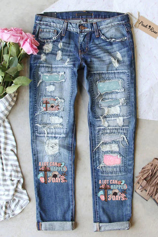 A Lot Can Happy In 3 Days Easter Eggs Ripped Denim Jeans