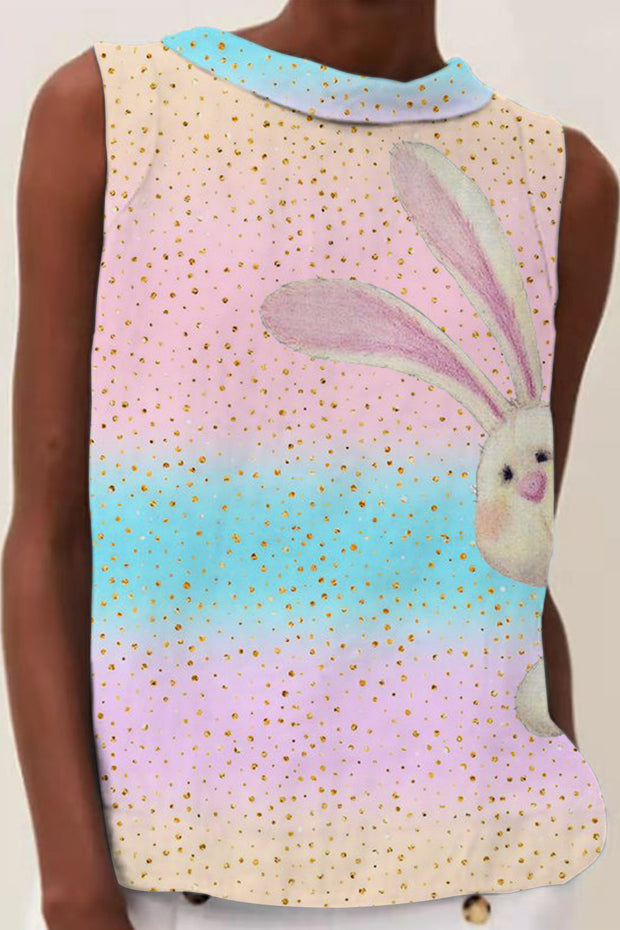 Glitter Pink Blue Easter Day Bunny High Neck Tank