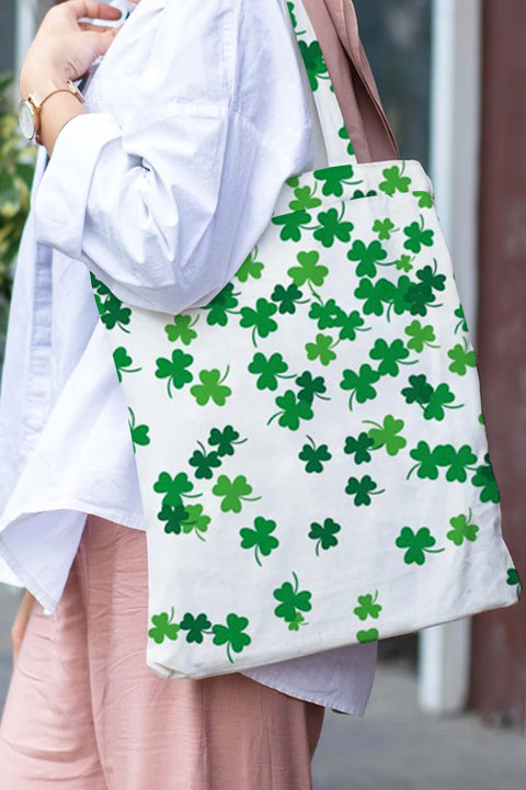 Casual Lucky Green Shamrocks Printed Tote Bag