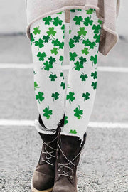 Casual Lucky Green Shamrocks Printed Leggings