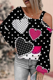 Love Polka Dots Heart Off-shoulder Blouse