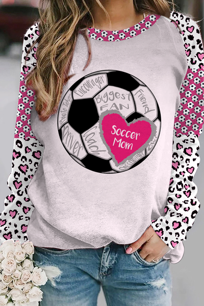 Soccer Mom In Heart Print Sweatshirt