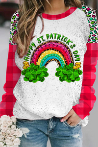 Rainbow and Shamrock Happy St Patricks Day Leopard Pattern Sweatshirt