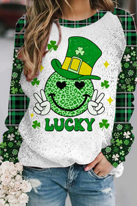 Shamrocks Smiling Face Lucky Happy St Patricks Leopard Glitter Sweatshirt