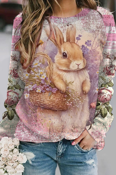 Vintage Painting Poster Easter Bunny Print Sweatshirt