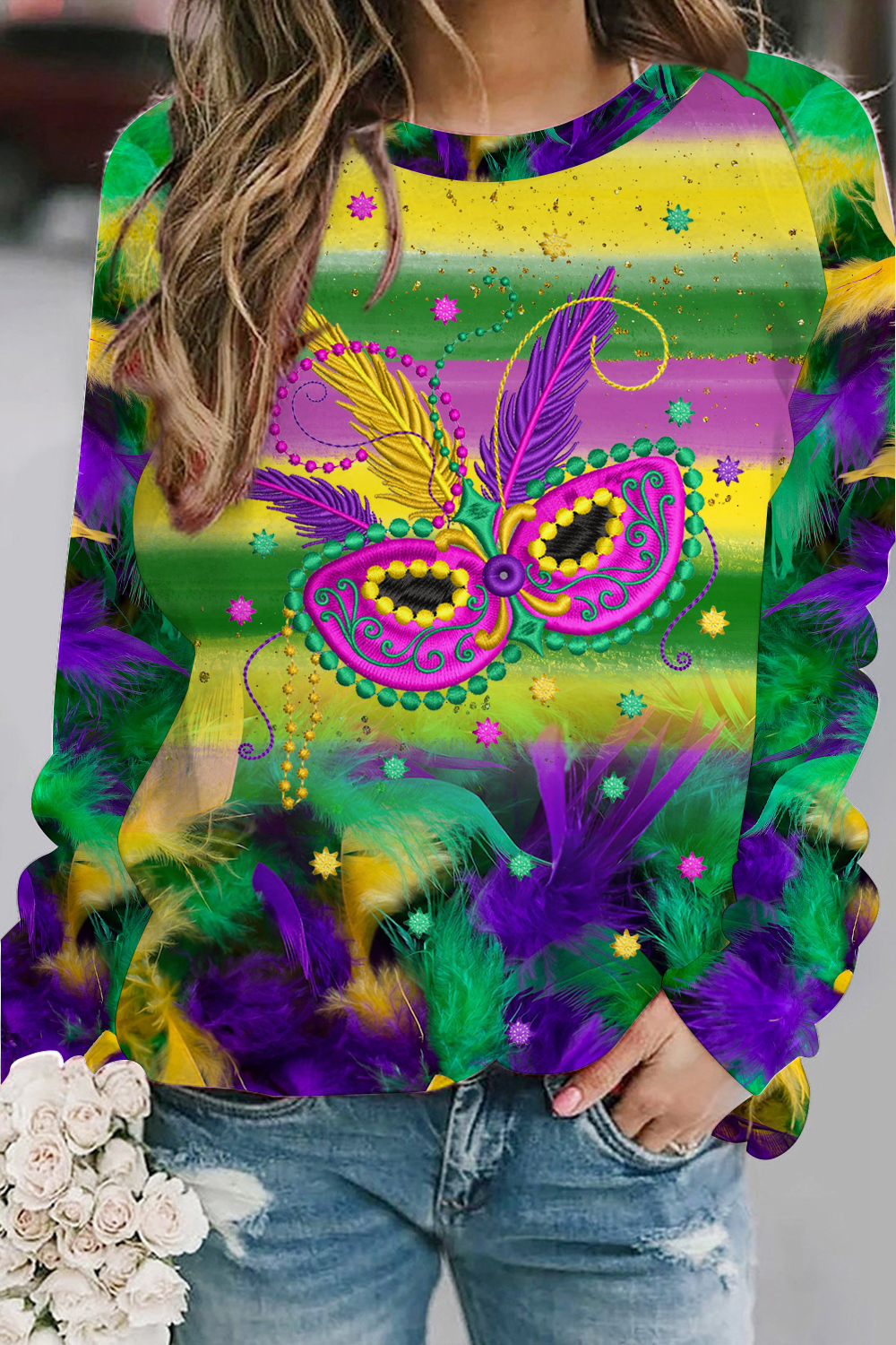 Mardi Gras Carniva Neon Feathers Sweatshirt