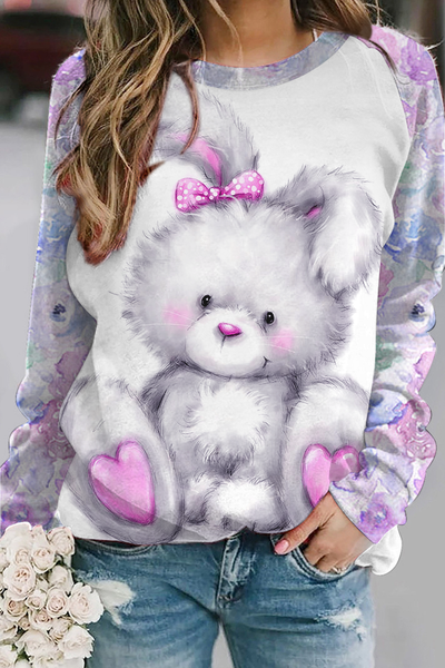 Lovely Easter Bunny and Pink Purple Flowers Sweatshirt