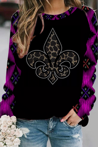 Mardi Gras Crystal Leopard Pattern Sweatshirt