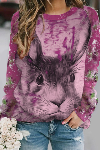 Vintage Pictorial Art Easter Bunny Print Sweatshirt