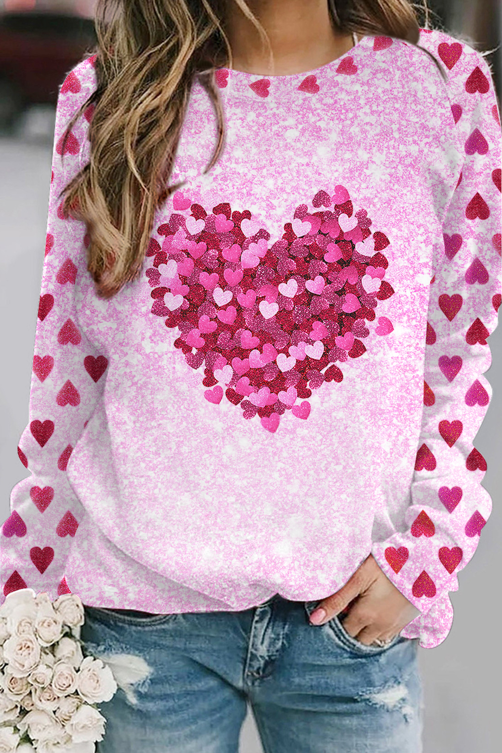 Valentine's Day Pink Glitter Heart Sweatshirt