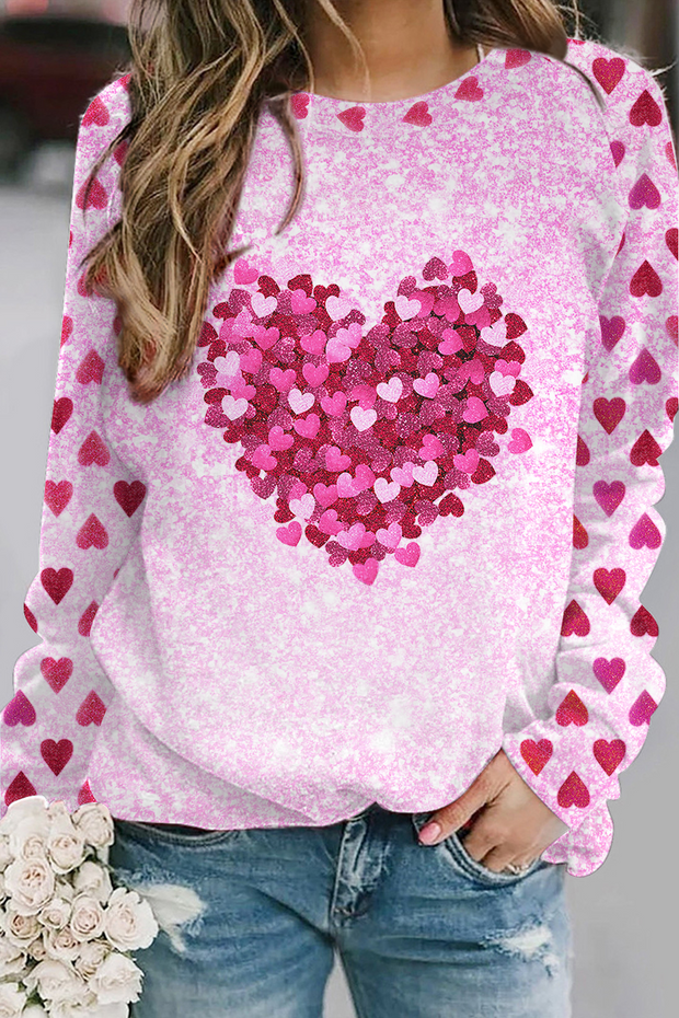 Valentine's Day Pink Glitter Heart Sweatshirt