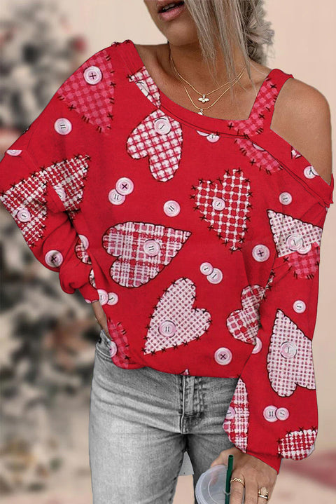 Love Heart Red Off-shoulder Blouse