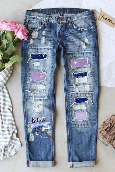 Blue Polka Believe Express Train Jeans