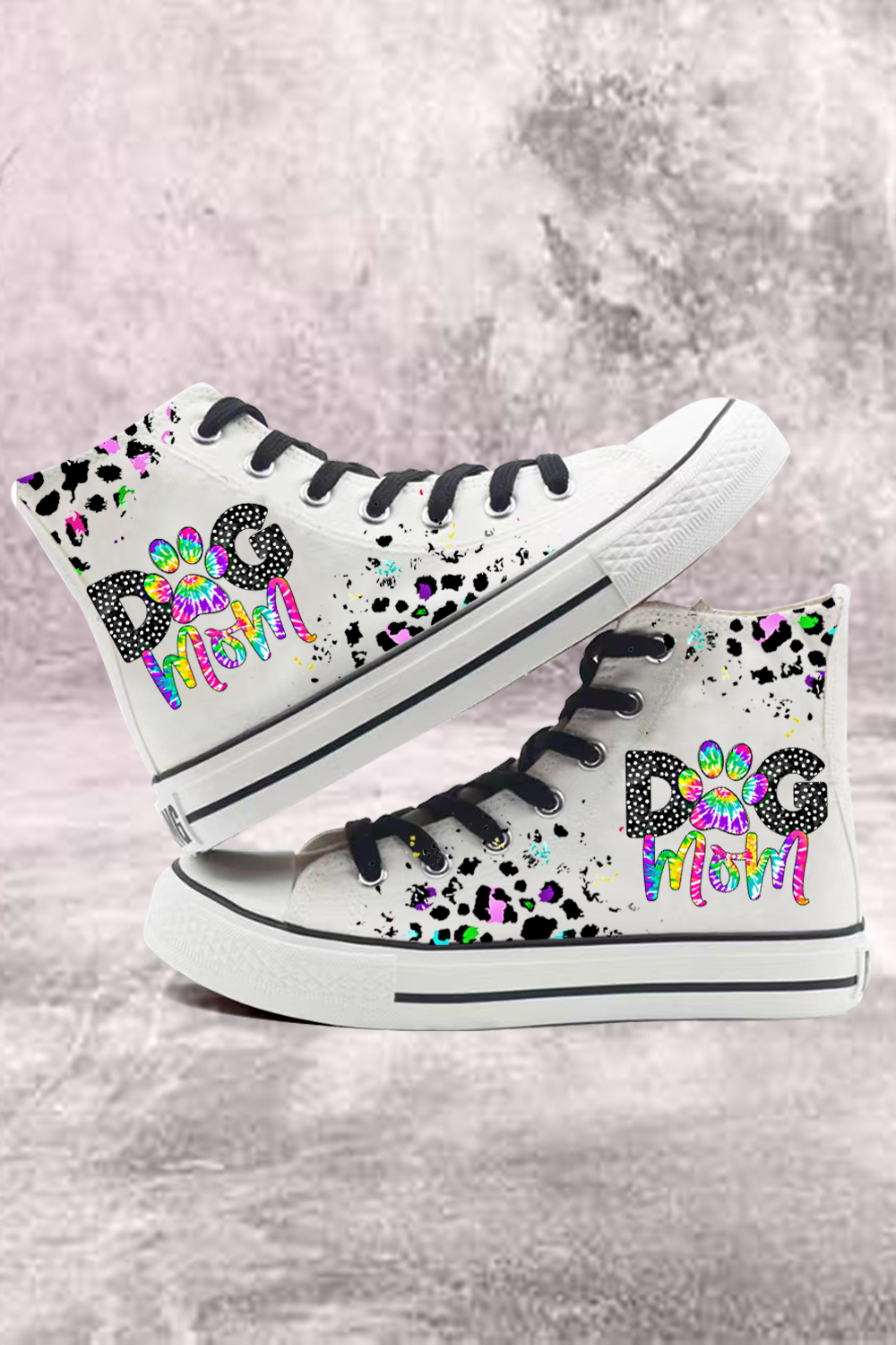 Dog Mom Colorful Tie-dye Paw Leopard Print Lace-up High-top Canvas Loafers