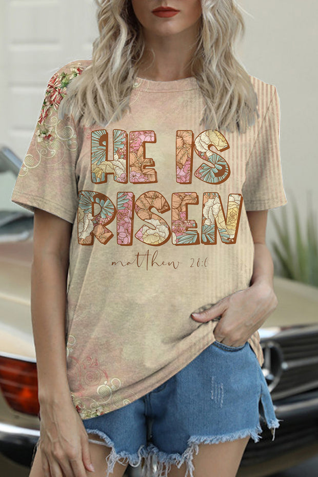 Vintage He Is Risen Floral Mother Round Neck T-shirt