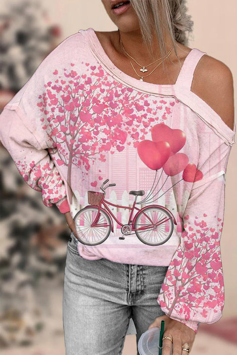 Pink Love Heart Balloons Off-shoulder Blouse