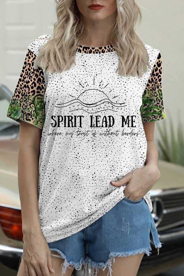 Spirit Lead Me Christian Leopard Print Round Neck T-shirt