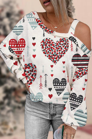 Love Heart Pattern Off-shoulder Blouse