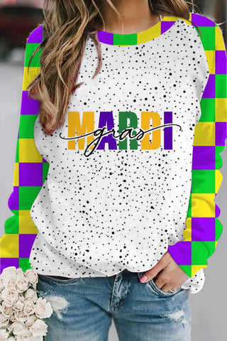 Mardi Gras Polka Tricolor Plaid Color Block Sweatshirt